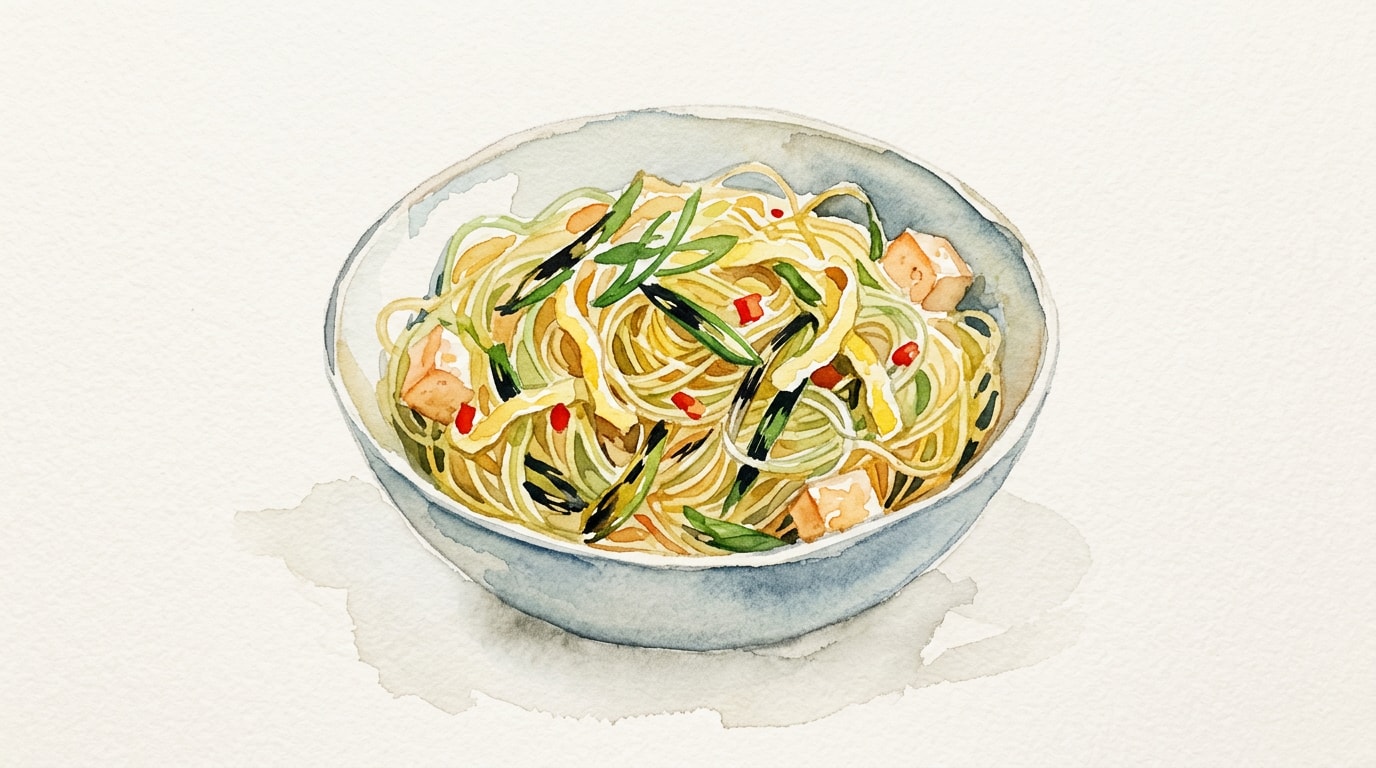 Vegetarian Charred Scallion Singapore Noodles