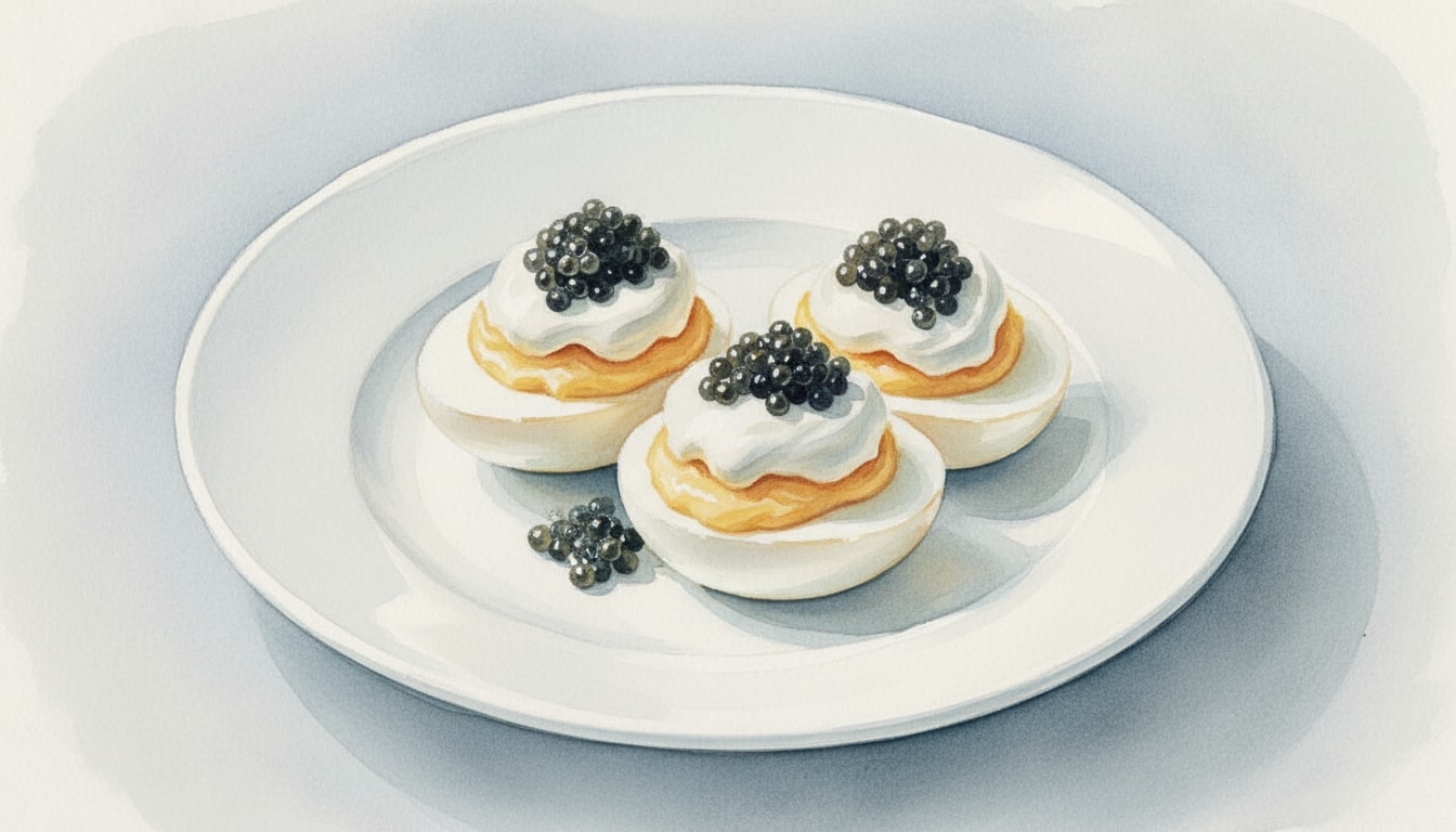 Velouté Yolk Deviled Eggs with Crème Fraîche and Osetra Caviar