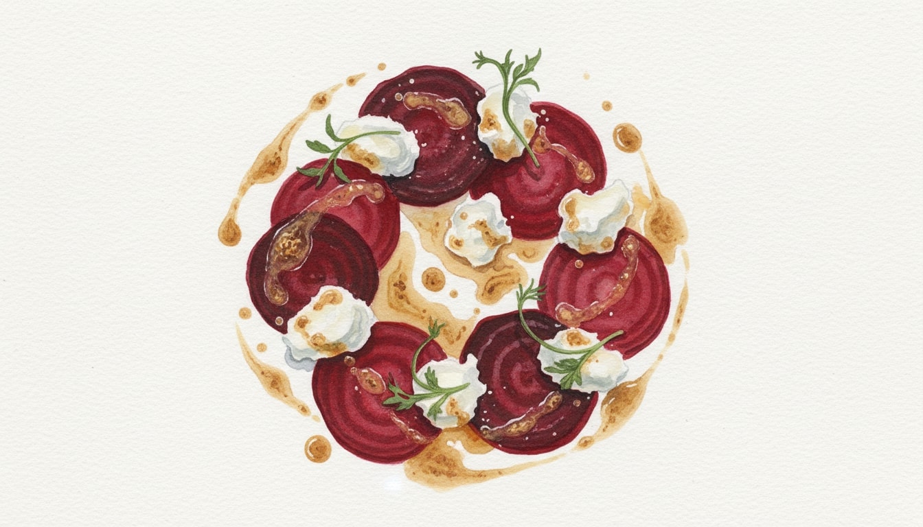 Velvet Roasted Beet and Chèvre Salad with Triple-Vinegar Emulsion