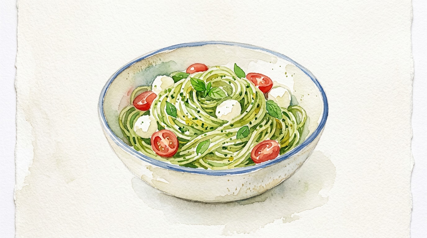 Vibrant Basil-Mint Pesto Pasta with Fresh Mozzarella
