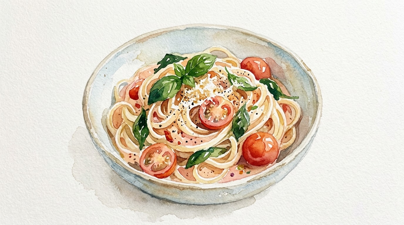 Vibrant Cherry Tomato and Basil Cream Linguine