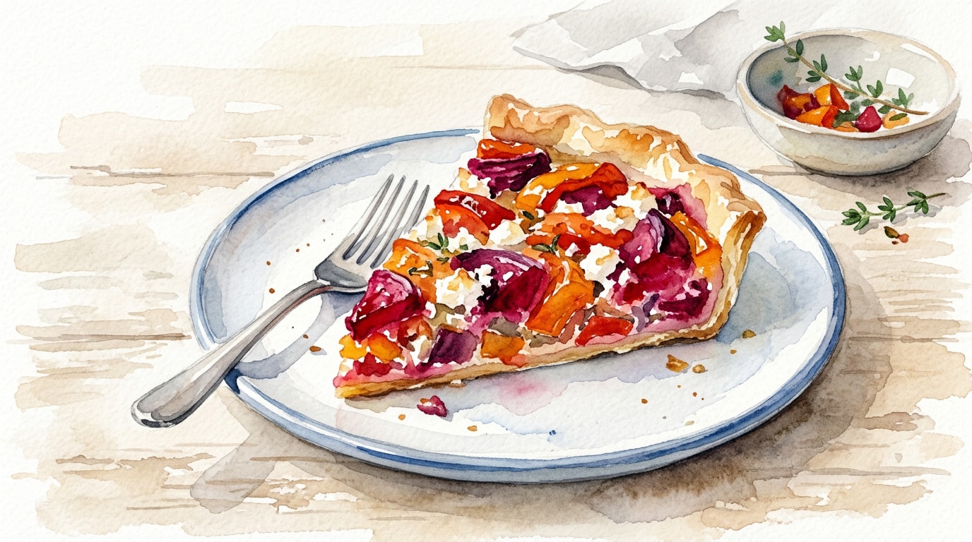 Vibrant Roasted Pepper and Beetroot Feta Tart