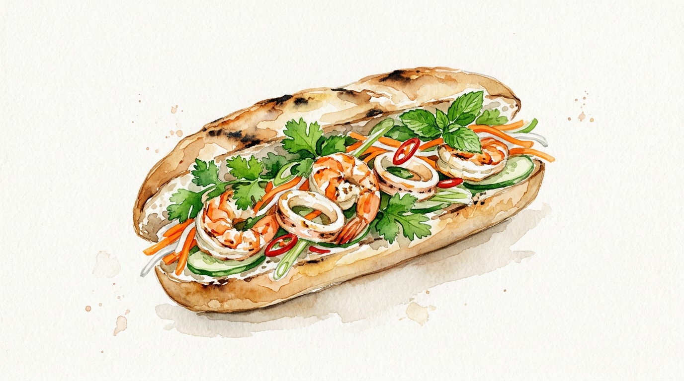 Vietnamese Grilled Prawn And Squid Baguettes