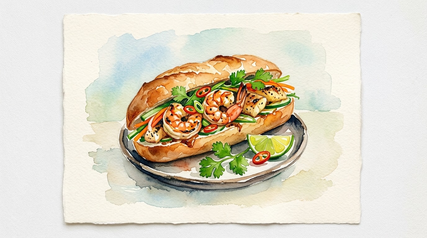 Vietnamese Lemongrass Grilled Seafood Baguettes