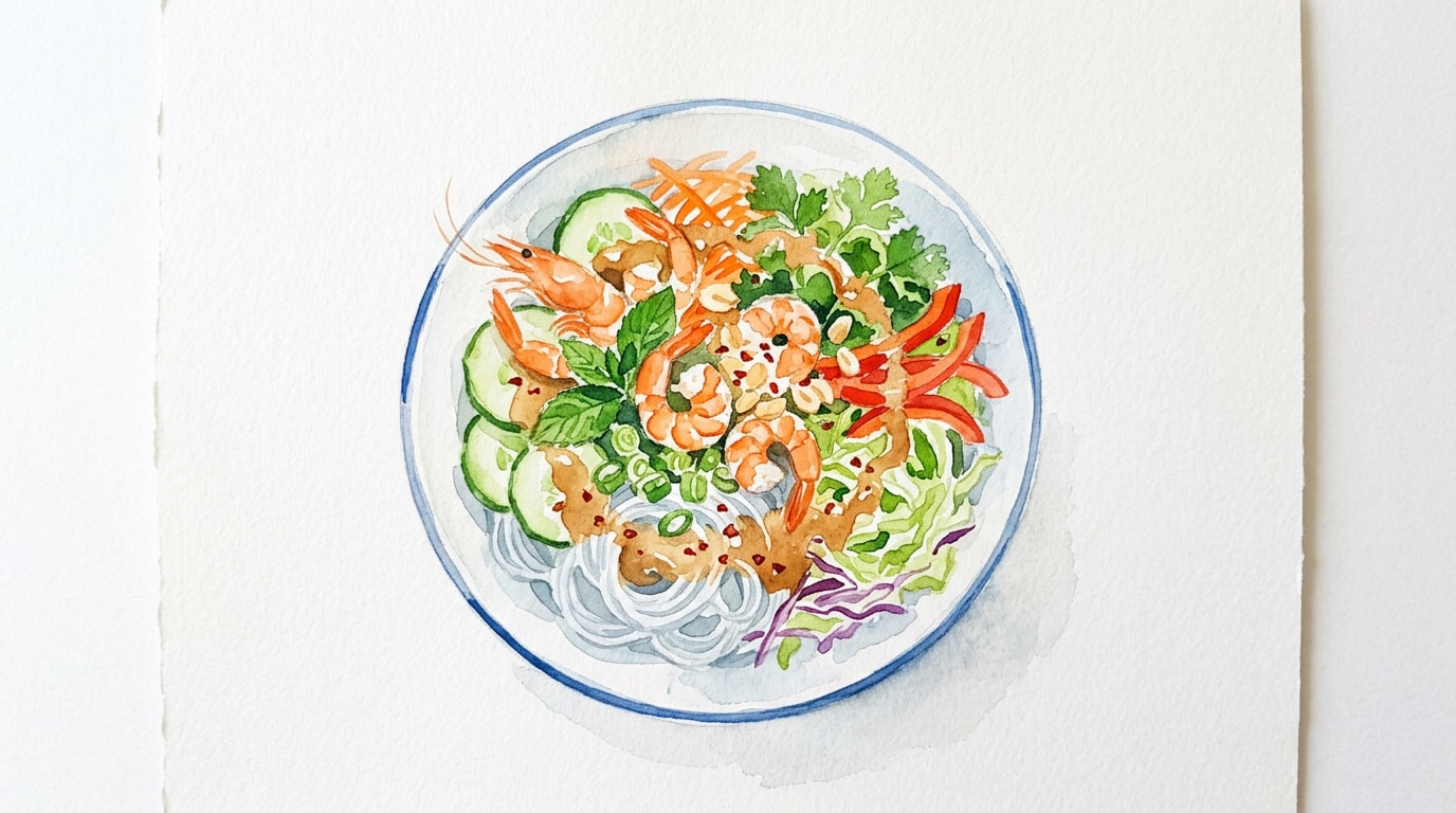 Vietnamese Shrimp Vermicelli Salad With Peanut Dressing