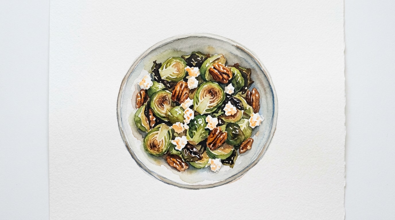Warm Brussels Sprout Salad with Candied Pecans and Smoky Feta