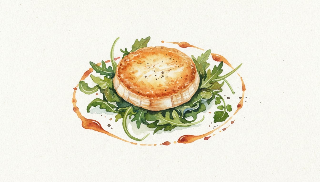 Warm Chèvre Croûte with Peppery Greens and Sherry Gastrique