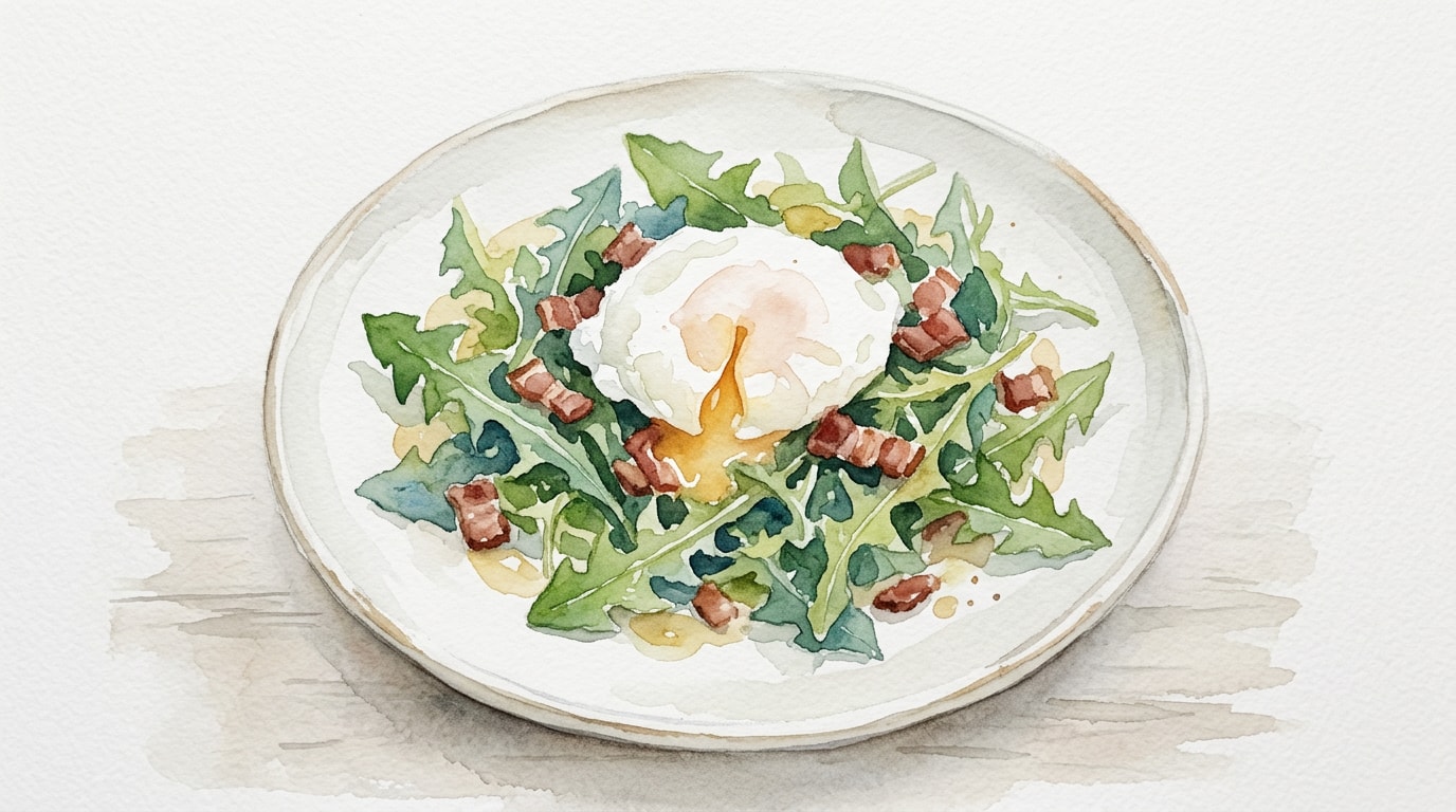 Warm Dandelion Greens and Bacon Salad with Poached Eggs