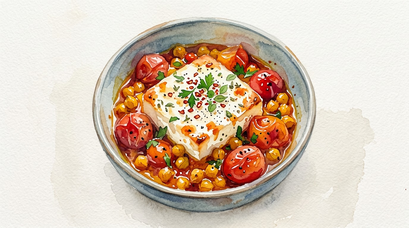 Warm Feta With Spicy Chickpeas And Burst Tomatoes