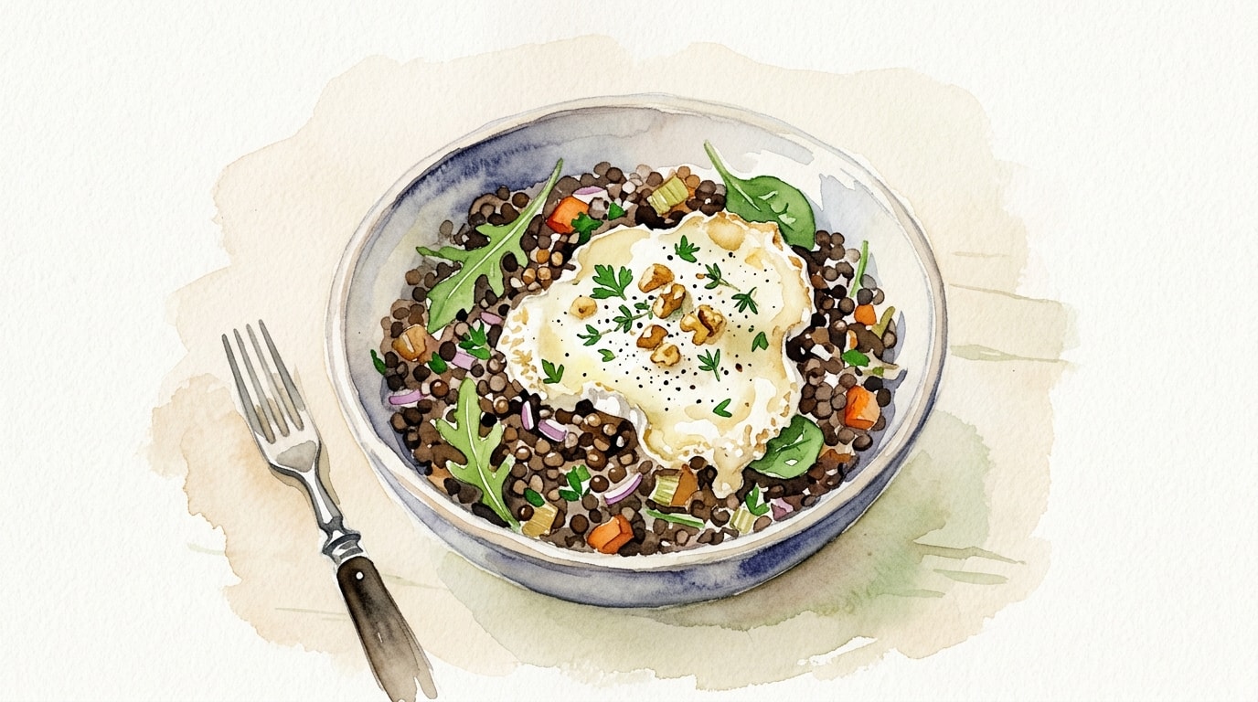 Warm Lentil and Melted Goat Cheese Salad