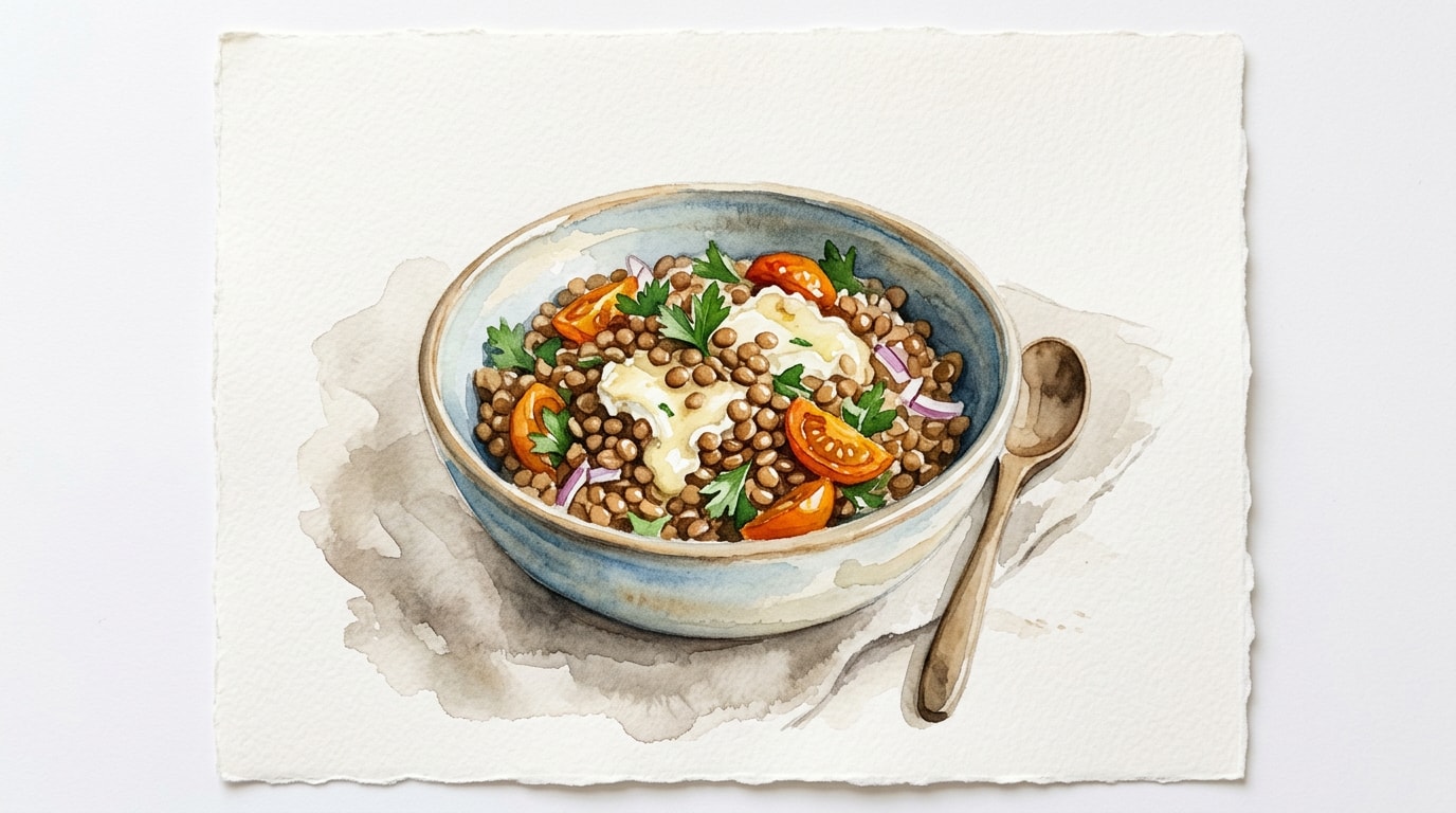 Warm Lentil and Melted Goat Cheese Salad