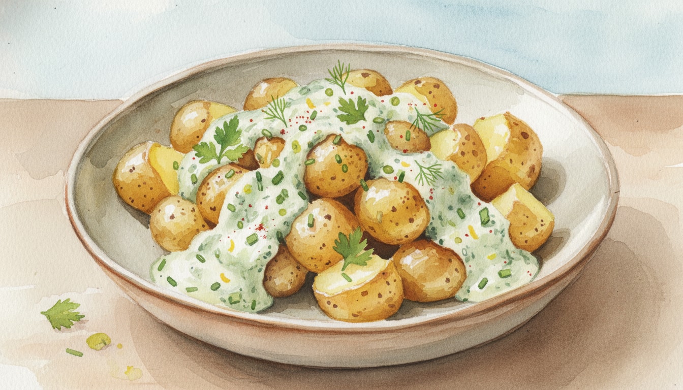 Warm Smashed Potato Salad with Zesty Herb Cream