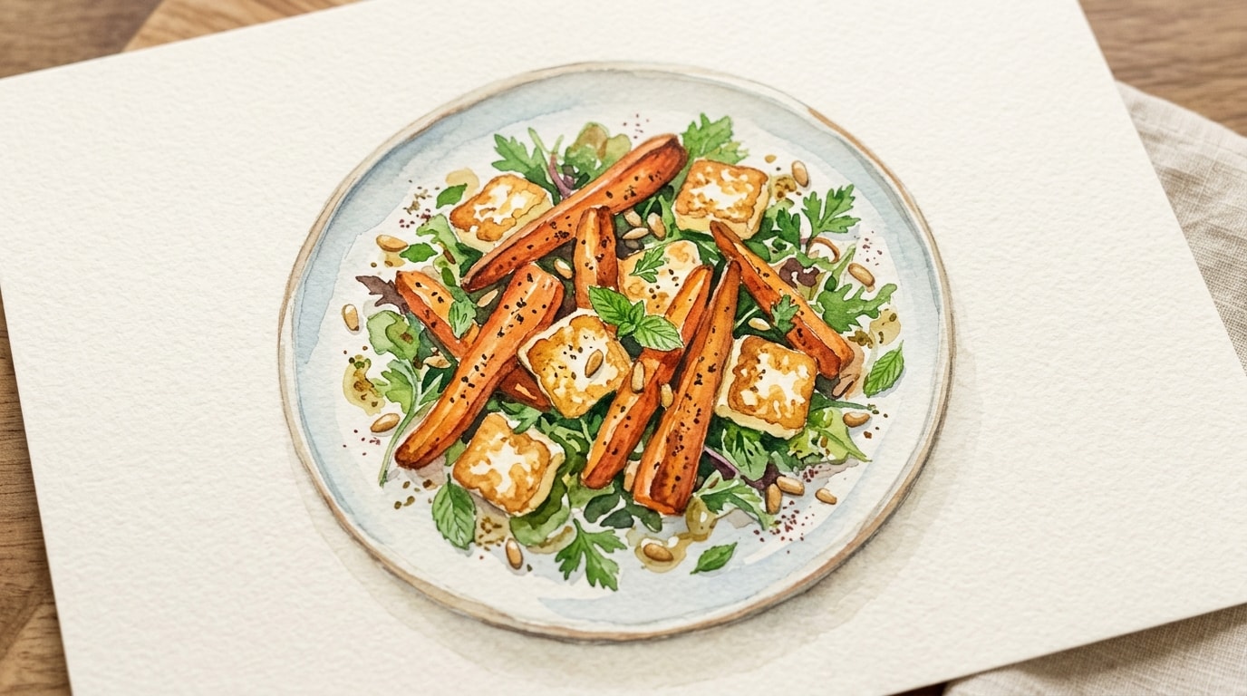 Warm Za'atar Roasted Carrot and Halloumi Salad
