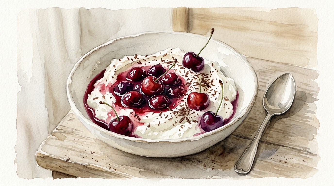 Whipped Ricotta with Kirsch Macerated Cherries and Dark Chocolate