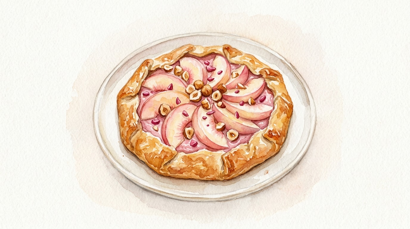 White Peach, Hazelnut And Ruby Chocolate Crostata