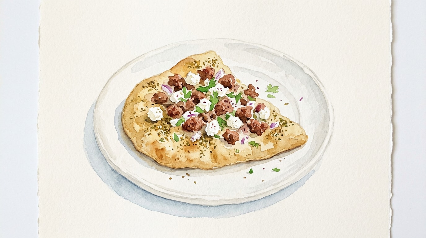 Za'atar Flatbread with Spiced Lamb and Feta