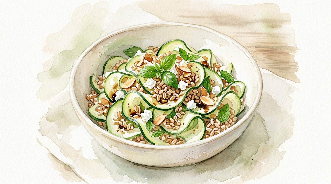 Zucchini Ribbon And Farro Salad With Balsamic Vinaigrette